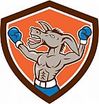 Donkey Boxing Celebrate Shield Cartoon Stock Photo