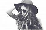 Double Exposure,beautiful Girl And Cityscape Stock Photo