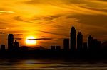 Dramatic Pattaya Thailand Skyline Behind Clouds Above The Sea Stock Photo