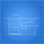 Drawing of home on blue Stock Photo