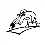 Duck Bowler Bowling Ball Cartoon Black And White Stock Photo