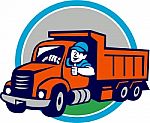 Dump Truck Driver Thumbs Up Circle Cartoon Stock Photo