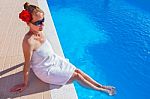 Dutch Woman Wearing Towel Red Rose And Sunglasses Legs In Swimmi Stock Photo