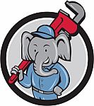 Elephant Plumber Monkey Wrench Circle Cartoon Stock Photo