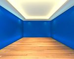 Empty Room Blue Wall Stock Photo