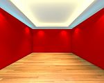 Empty Room Red Wall Stock Photo