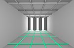 Empty Room With Green Light Floor Stock Photo