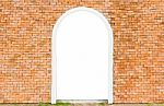 Empty White Space Of Door On Wall Brick In Horizontal Stock Photo