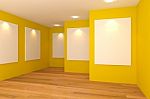 Empty Yellow Gallery Room  Stock Photo