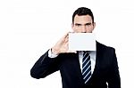 Entrepreneur Positively Holds Blank Card Stock Photo