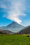 Eruption Of A Volcano Tungurahua, Cordillera Occidental Of The A Stock Photo