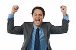 Excited Businessman Cheering Stock Photo