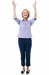 Excited Pretty Aged Lady, Full Length Shot Stock Photo