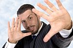 Executive Directing With Hands Stock Photo