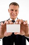 Executive Holding Business Card Stock Photo