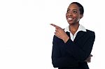 Experienced Female Executive Pointing Away Stock Photo