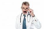 Experienced Male Doctor Isolated Over White Stock Photo