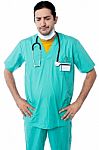 Experienced Surgeon With Hands On His Waist Stock Photo