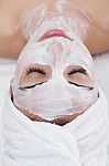 Facial Mask Of Caucasian Female Stock Photo