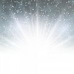 Falling Snow On The Grey Background With Magic Light Stock Photo