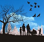 Family On Walk In The Countryside Stock Photo