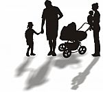 Family With Small Child And Baby Stroller Stock Photo