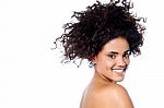 Fashion Girl Portrait, Curly Hair Stock Photo