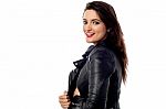 Fashion Woman In Leather Jacket Stock Photo