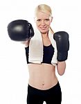 female Boxer With Punching Pose Stock Photo