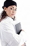 Female Chef Holding Clipboard Stock Photo