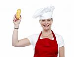 Female Chef Showing Bread Stock Photo