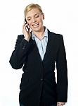 Female Communicating On Phone Stock Photo