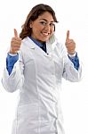 Female Doctor Showing Successful Sign Stock Photo