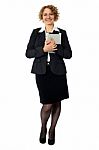 Female Excutive Holding Apple I-pad Stock Photo