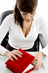 Female Executive With Jewellry Box Stock Photo