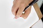 Female Hand Writing On White Sheet Stock Photo