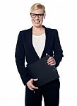 Female Holding Business Documents Stock Photo