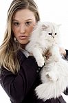 Female Holding Her Lovable Cat Stock Photo