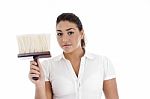 Female Holding paint Brush Stock Photo