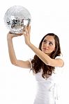 Female Looking At Disco Mirror Ball Stock Photo