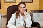 Female Medical Doctor In A Hospital Office Stock Photo