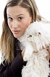 female model Posing With Her cat Stock Photo