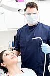 Female Patient All Set For Dental Checkup Stock Photo