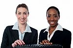 Female Secretaries Typing In Keyboard Stock Photo