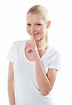 Female Showing Silence Sign Stock Photo