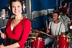 Female Singer Recording A Track In Studio Stock Photo