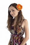 Female With Gerbera In Hair Stock Photo