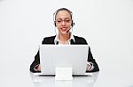 Female With Headset Stock Photo