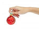 Female Woman Hand Holding Christmas Ball Stock Photo