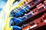 Fiber Optic With Servers In A Technology Data Center Stock Photo